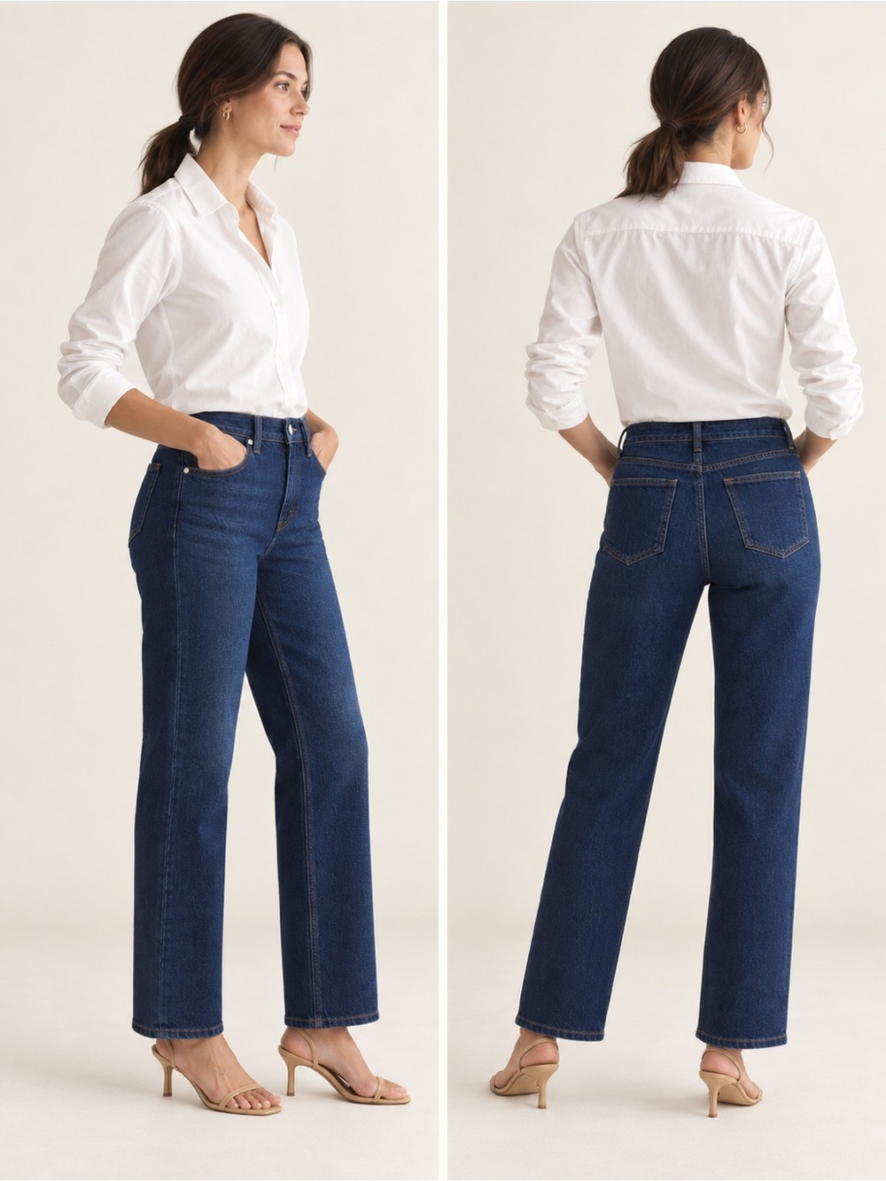 Quince Bella Stretch Relaxed Straight Jeans Stormy Blue Size 25 Short Petite - Picture 2 of 12